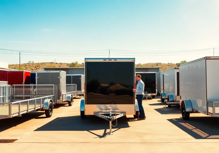 Explore a selection of trailers near me for sale at a vibrant dealership with various models.