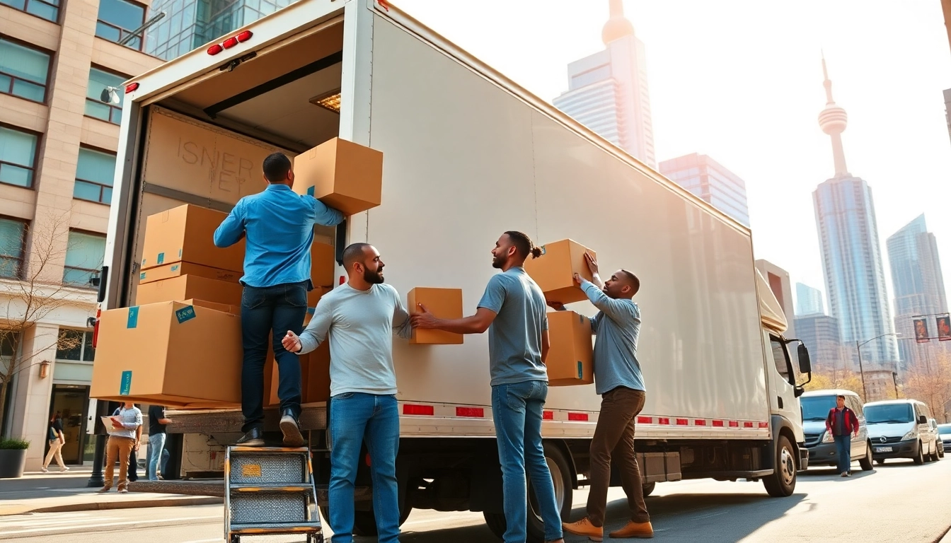 Efficient moving services in Toronto with professional movers handling heavy boxes carefully.