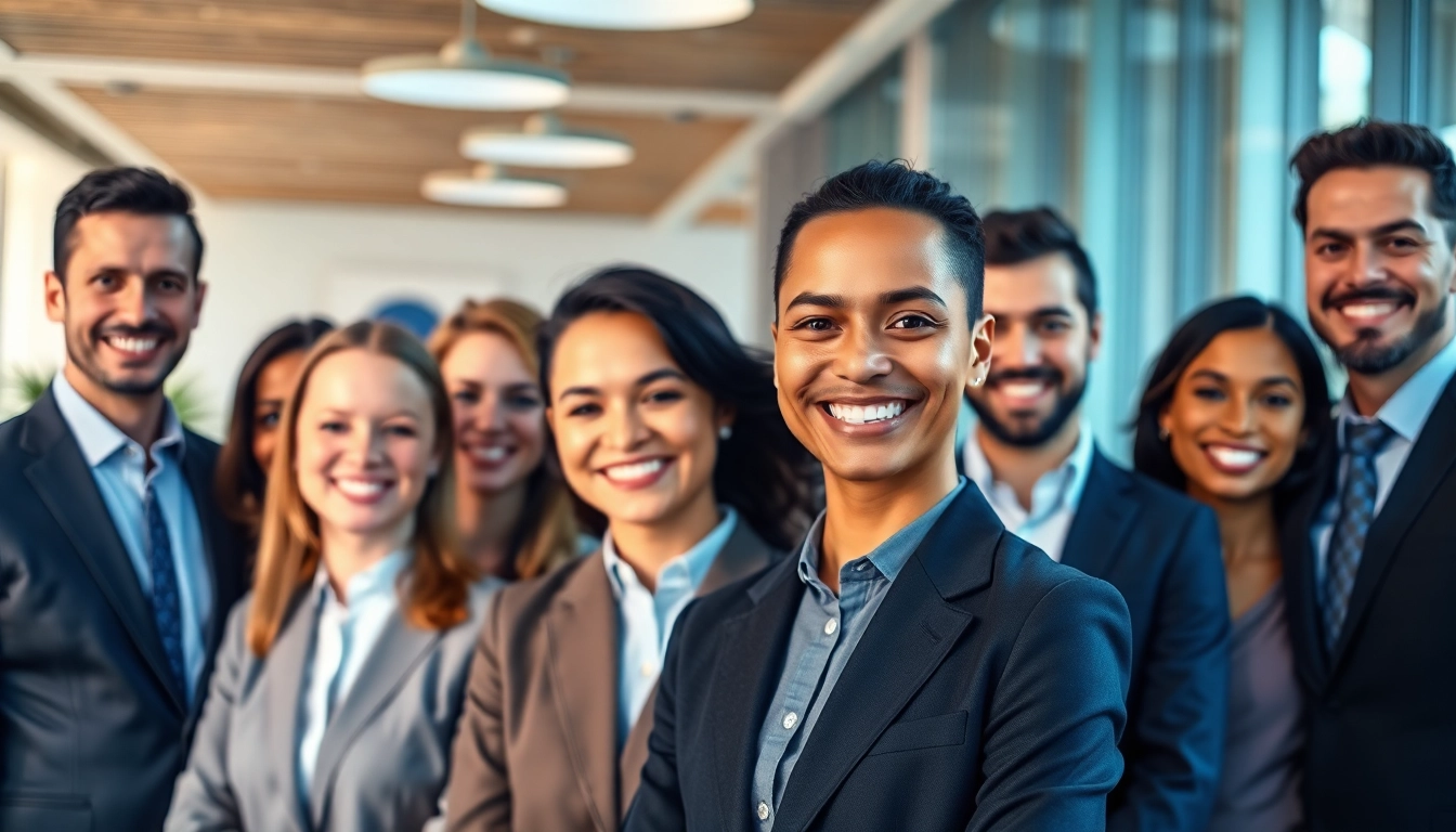 Professionals posing for Company Headshots in a bright, modern office environment.