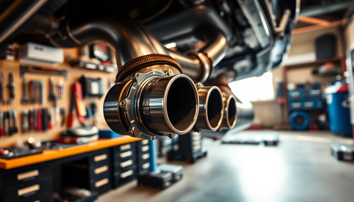 Capturing the intricate details of a downpipe n55 in an automotive workshop