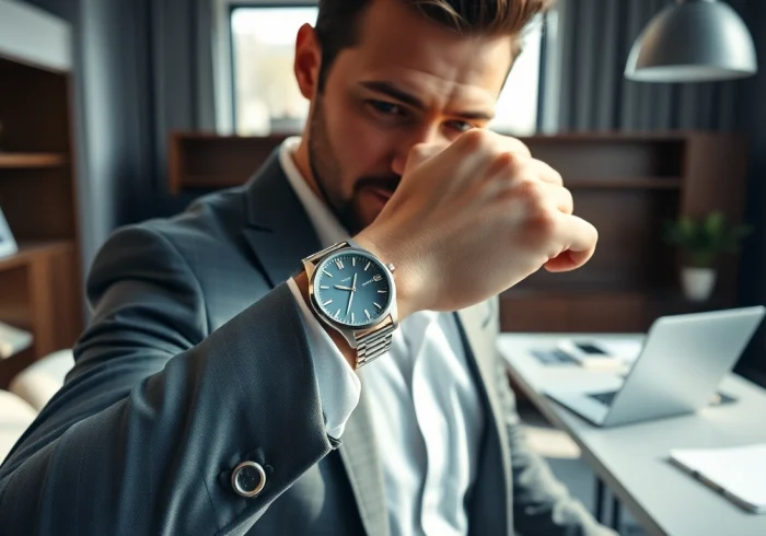 Herren Armbanduhr on display in an elegant office setting, emphasizing luxury and style.