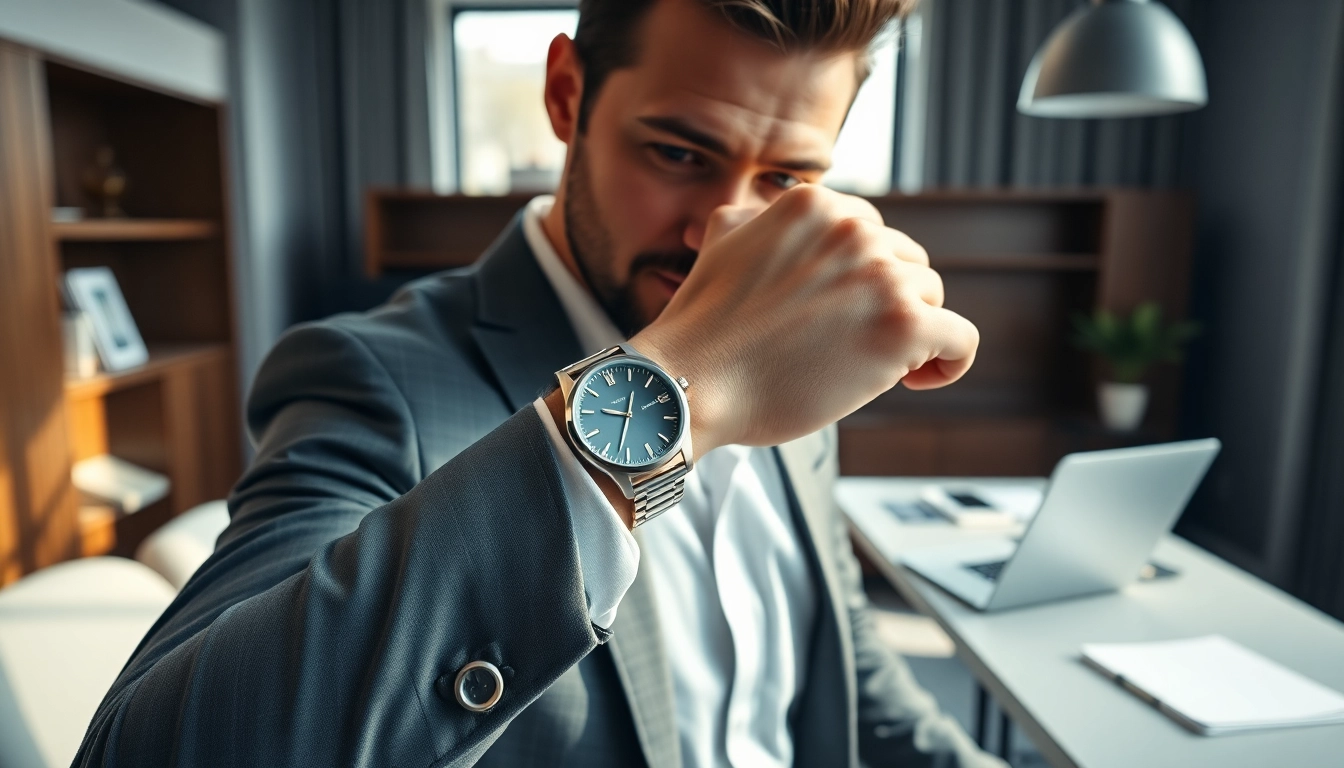 Herren Armbanduhr on display in an elegant office setting, emphasizing luxury and style.