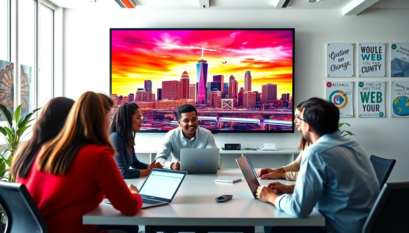 Showcasing website development kansas city through a creative team in a modern office.