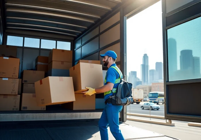 Movers calgary loading furniture into a truck, showcasing professional moving services.