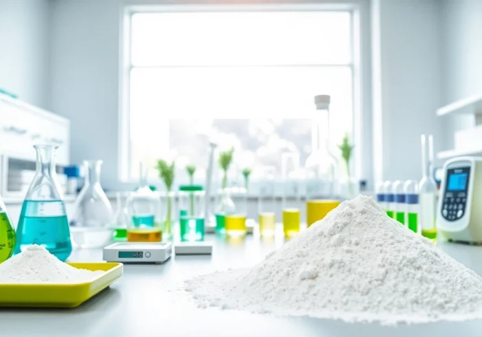 Sodium Carboxymethyl Cellulose showcased in a professional lab environment with precise measuring tools.