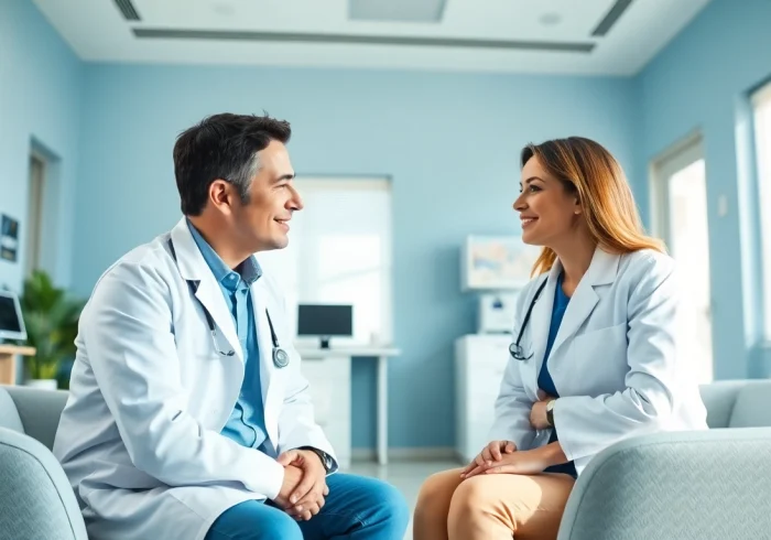 Parker medical las vegas doctor consulting with a patient in a modern clinic.