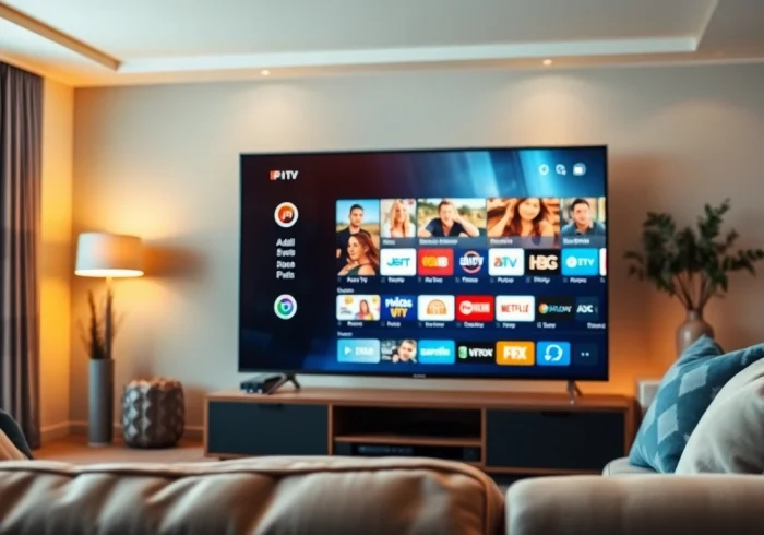 Enhance your viewing experience with a modern IPTV subscription setup in a cozy living room.