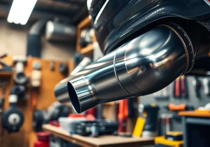 Showcasing the downpipe n55 during installation with precision tools in a garage environment.