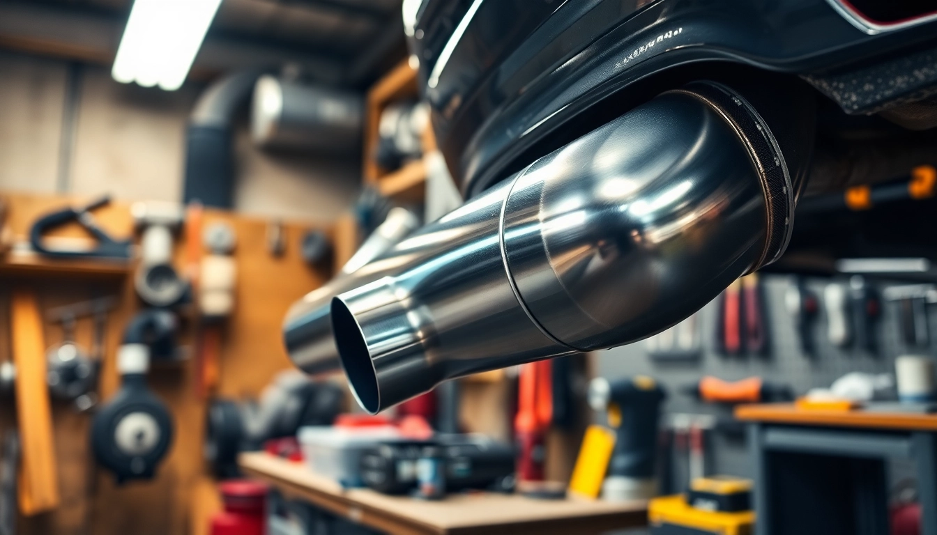 Showcasing the downpipe n55 during installation with precision tools in a garage environment.