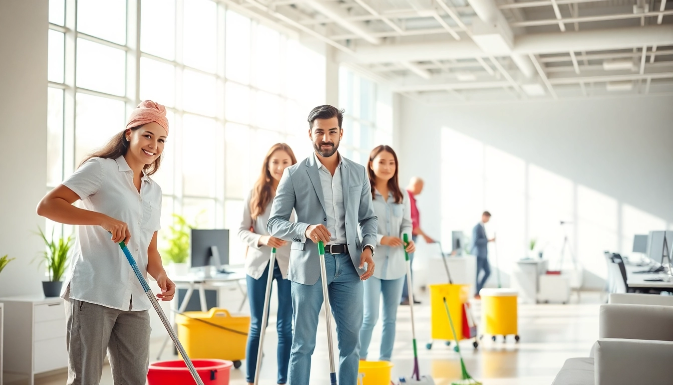 Reinigungsfirma Gießen zeigt professionelles Reinigungsteam in einem modernen Büro.