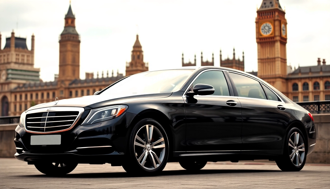 Experience london chauffeur service with luxury vehicles parked outside a London landmark.