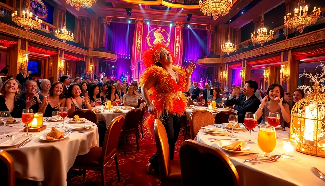 A vibrant scene showcasing the best dinner show in las vegas with lively performers and engaged audience.