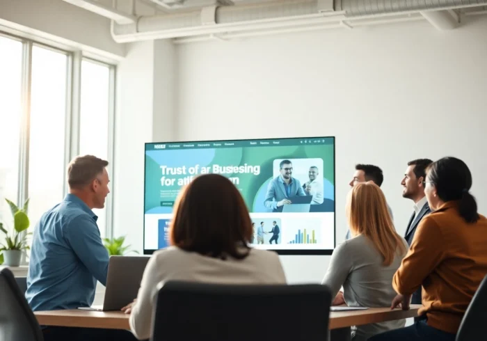 Créér un site internet pour entreprise avec une équipe collaborative autour d'un écran moderne.