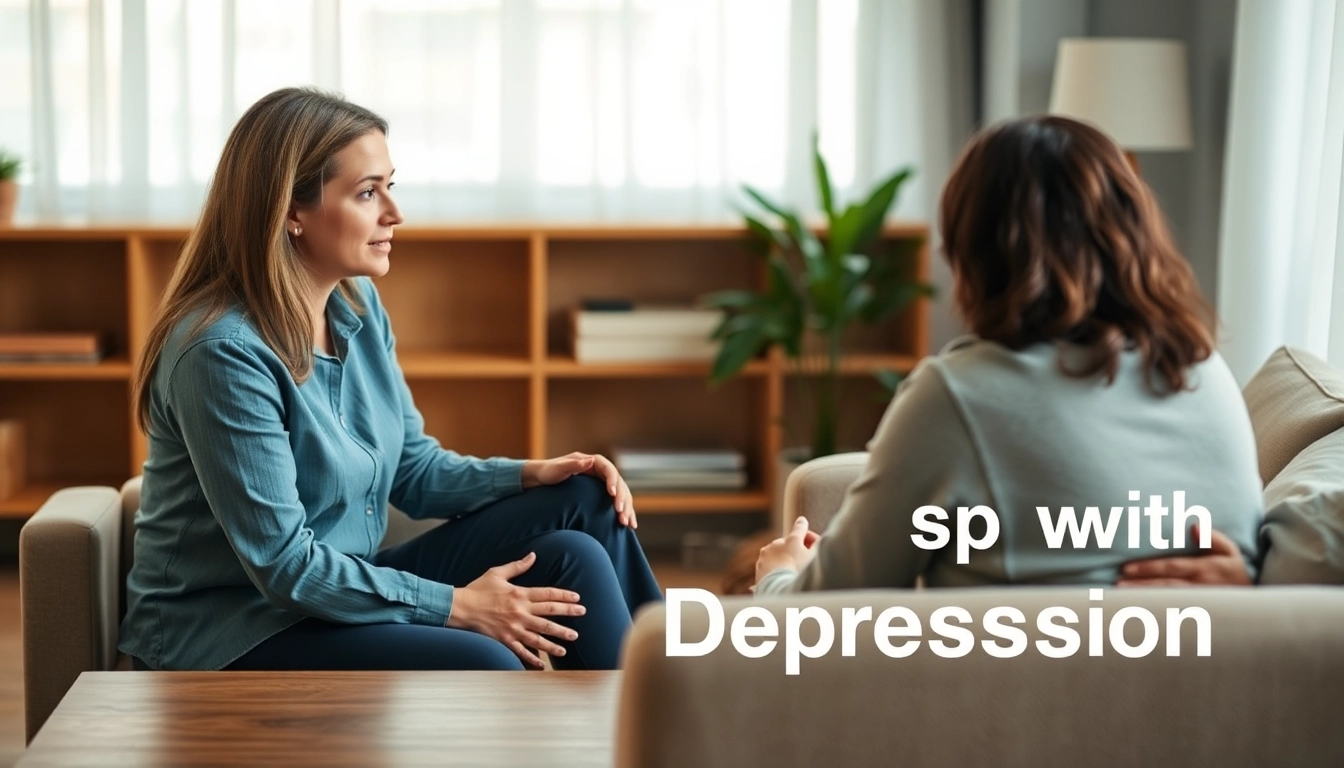 Therapist assisting a patient in a cozy office, focusing on dealing with depression.
